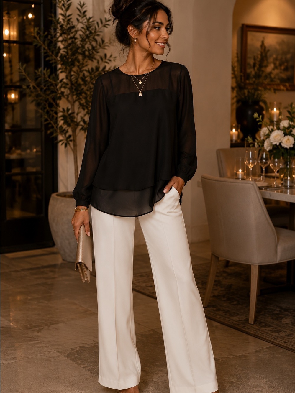 Elegant Black Layered Blouse - Women's Top